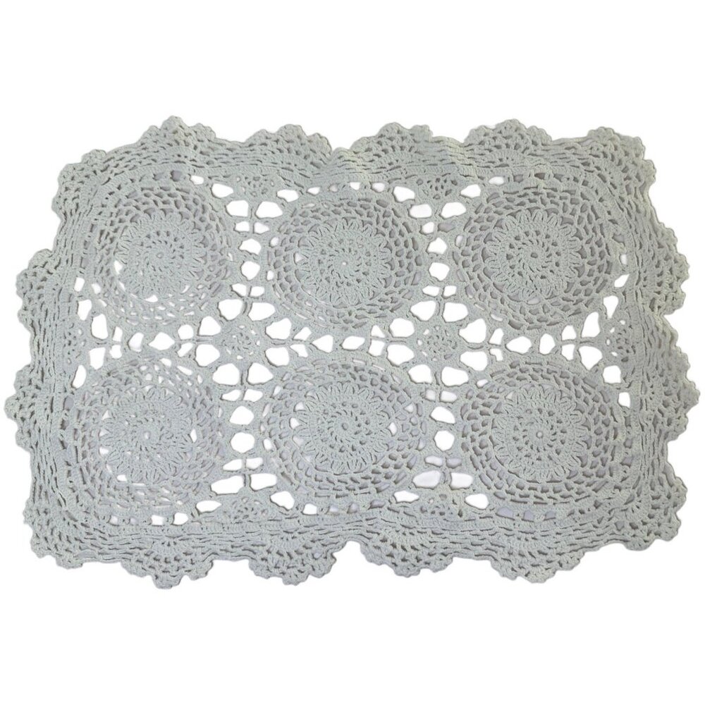Vintage French Handmade Crochet Ivory Rectangle Napkin cotton 17”x10”